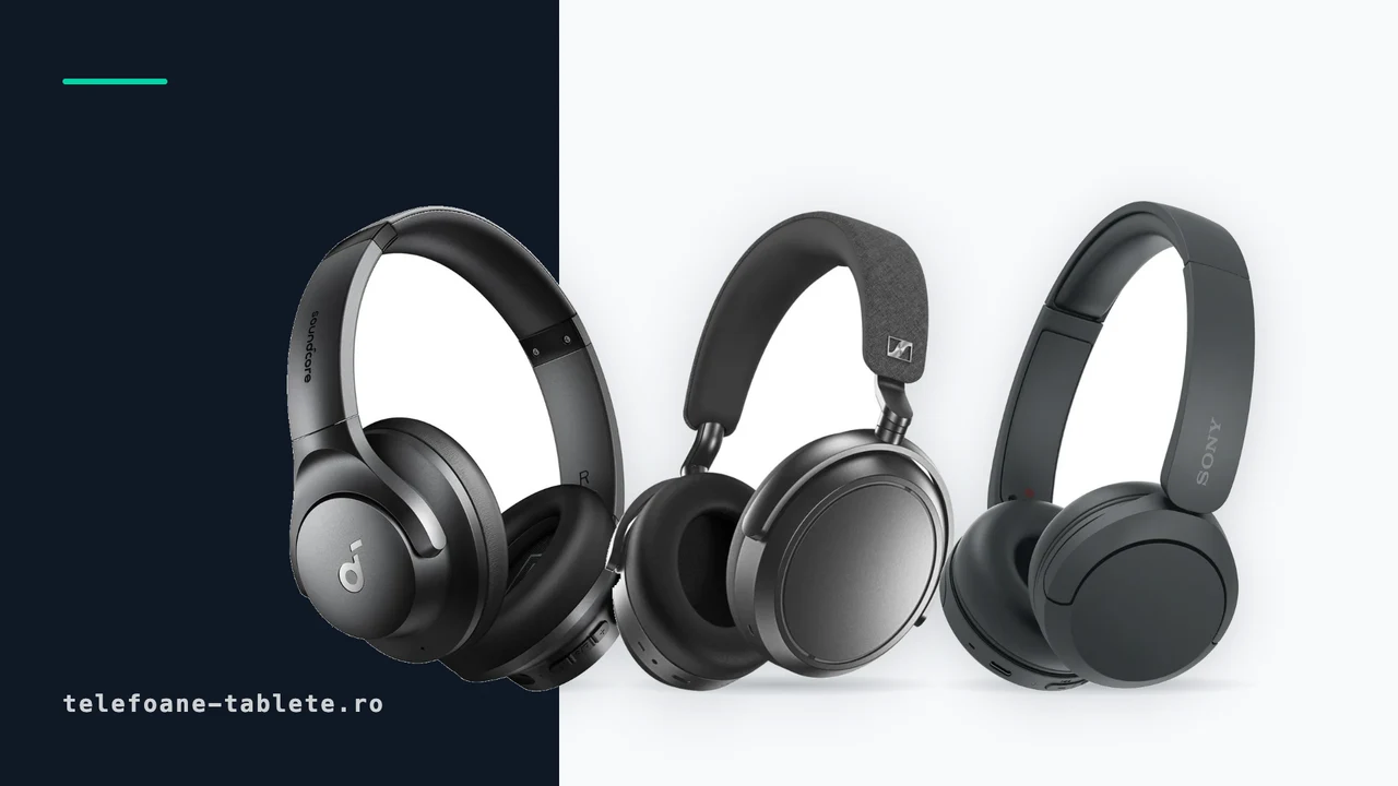Trei perechi de casti bluetooth comparate: Anker Soundcore, Sennheiser Momentum 4 si Sony WH-CH520B