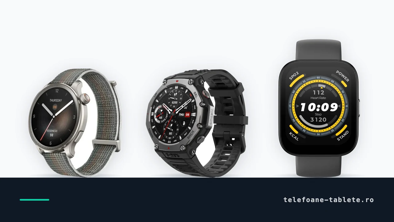 Ceasurile Amazfit Balance, T-Rex 3 si Bip 5, puse fata in fata pe treapta de gama, autonomie si tipul ecranului