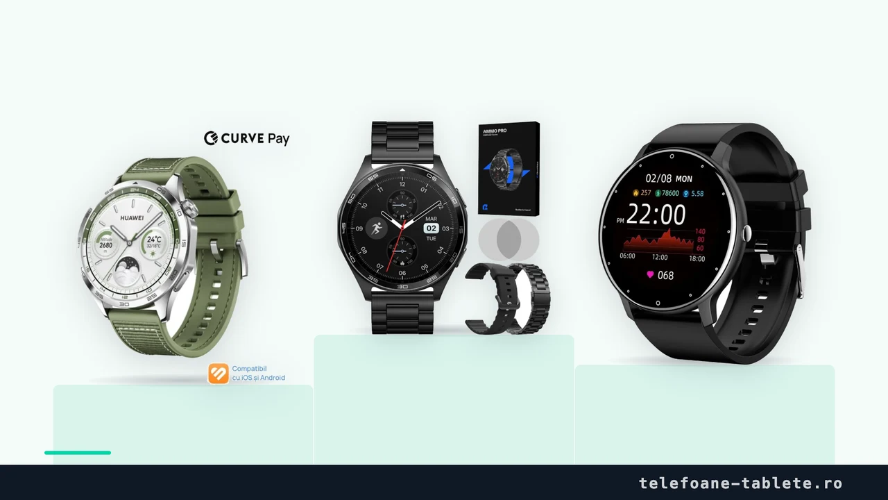 Ceasurile Huawei Watch GT 4, Qualtec by Koppel si GO4FIT GF03, comparate pe autonomie si pe pret