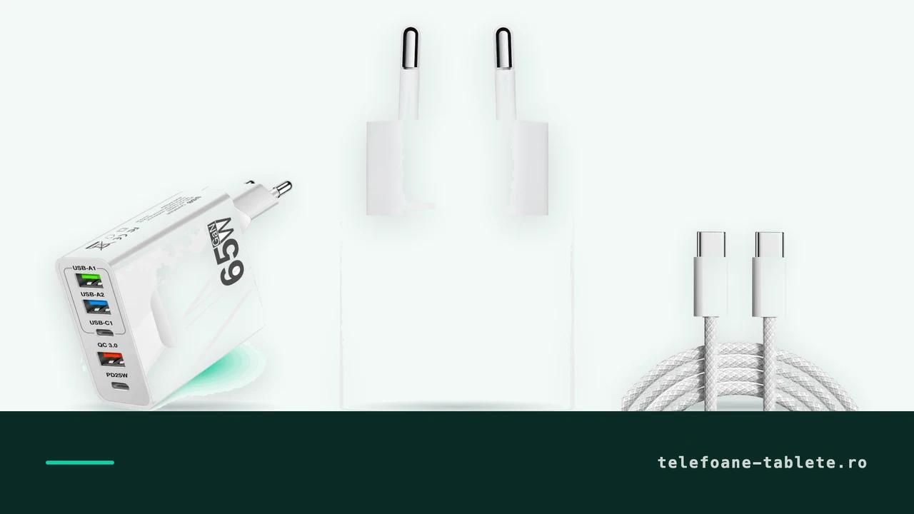 Incarcator Timebox de 65W, incarcator Apple de 20W si cablu USB-C de 100W