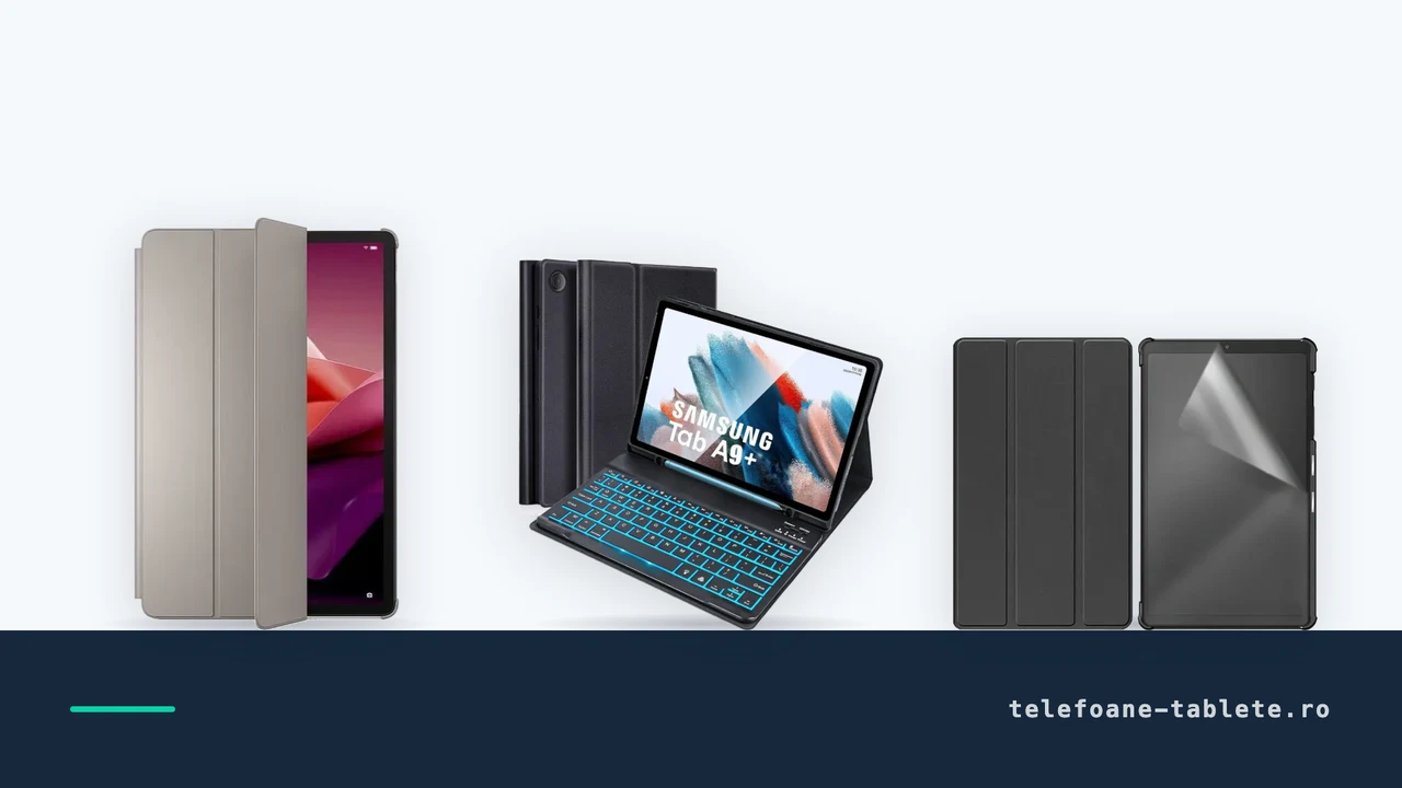 Husa DDOLI pentru Lenovo Tab P12, husa cu tastatura iluminata Samsung si set AZIAO