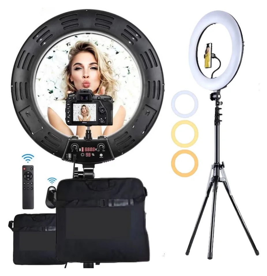 Lampa make-up 46 cm cu display, doua telecomenzi si geanta